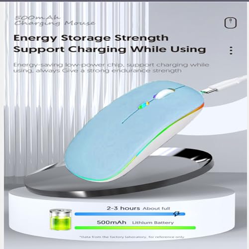 Guiheng Wireless Bluetooth Mouse,LED Dual Mode Rechargeable Silent Slim Laptop Mouse,Portable(BT5.2+USB Receiver) Dual Mode Computer Mice,for Laptop,Desktop Computer,ipad Tablet,Phone,TV (Blue) - Image 5