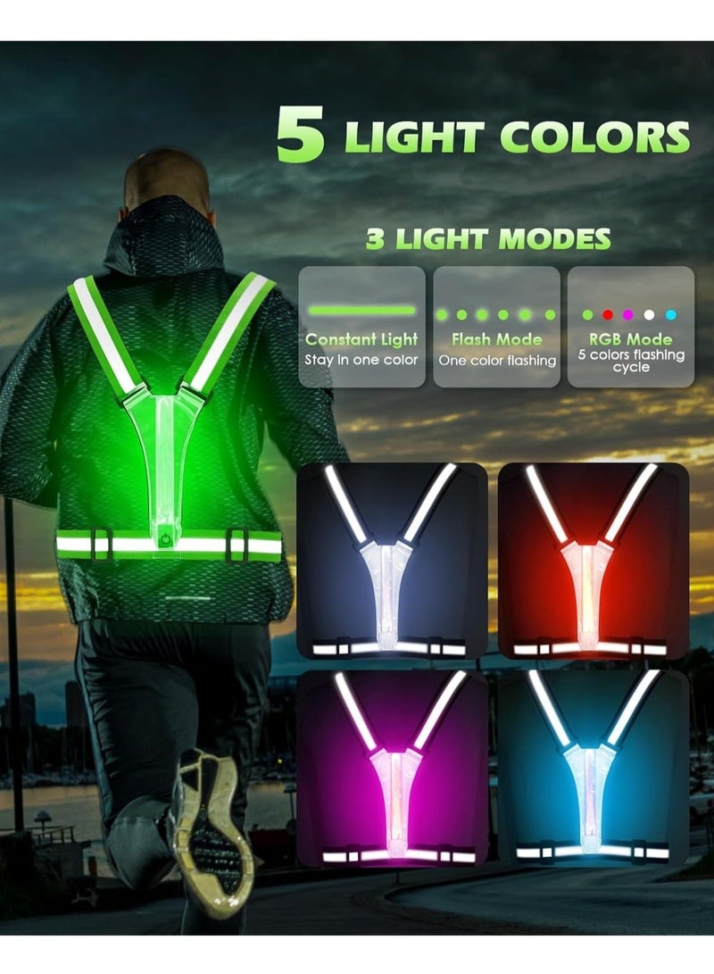 Generic LED Reflective Vest, 5 Lights Colors High Visibility Reflective Running Gear, Rechargeable Light Up Running Vest for Walking/Running/Cycling, Adjustable for Men/Women/Kids (Green) - Image 3