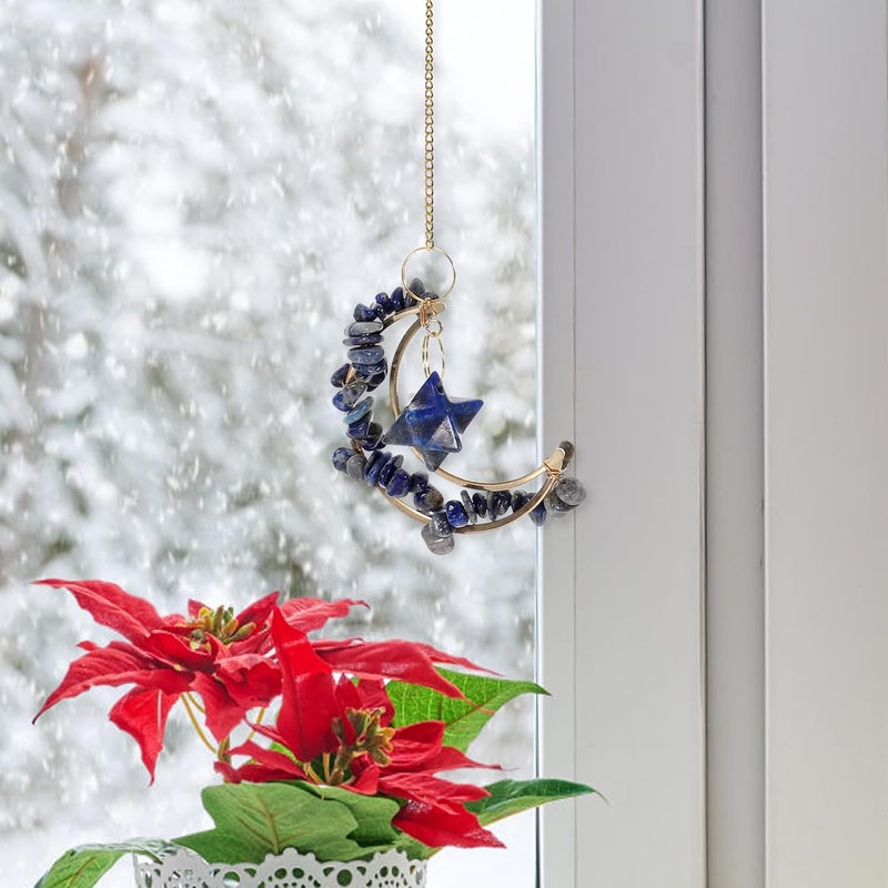 Sun Catcher Hanging Ornament for Window and Garden, Hollow Prism Pendant with Blue Stone Chips, Indoor Outdoor Light Catcher Decoration - Image 4