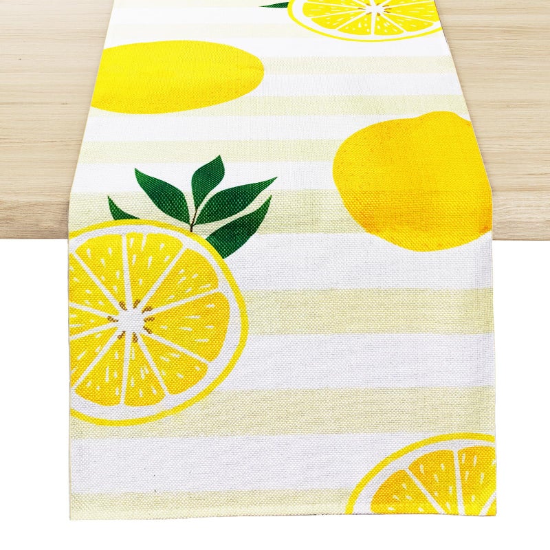 Rotumaty Lemon Table Runner Kitchen Decor Yellow and White Stripes Lemon Table Decorations Summer Spring Seasonal Home Decor for Dining Table Farmhouse Party 13 72 Inch