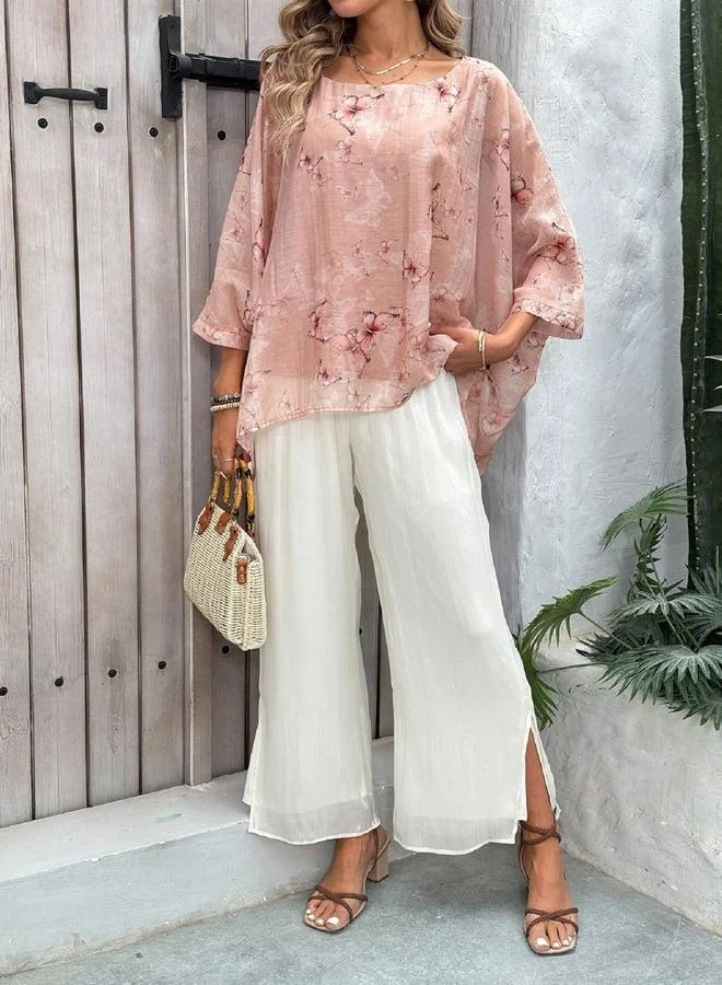 Take Two Take Two Floral Print Top and Wide Leg Pants Co-Ords
