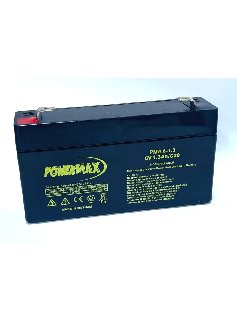 Power Max PowerMax PMA 6-1.3 Rechargeable Battery – 6V 1.3Ah Sealed Lead Acid (VRLA), Non-Spillable - Image 1