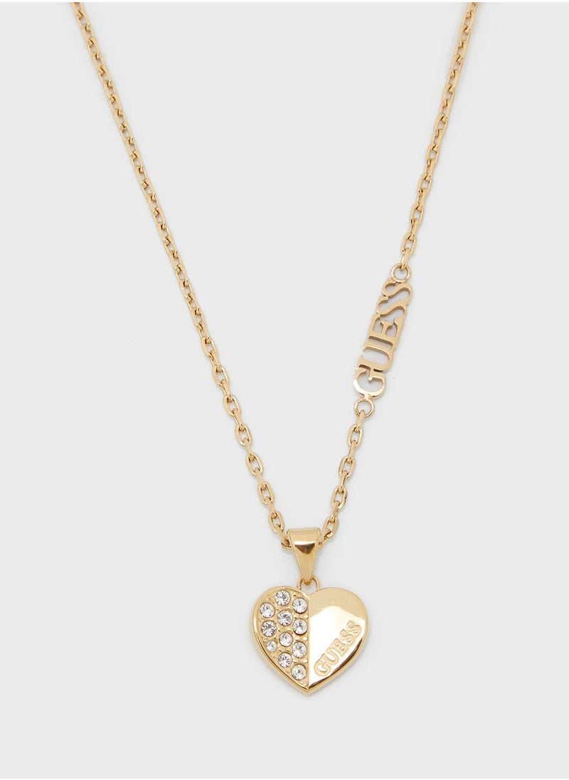 GUESS - Plain And Pave Heart Stud Earrings & Necklace Set - Image 1