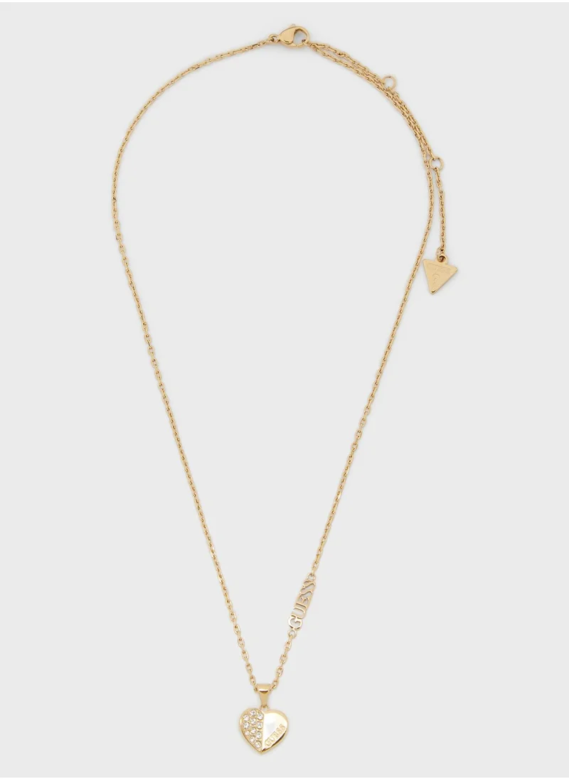 GUESS Plain And Pave Heart Stud Earrings & Necklace Set