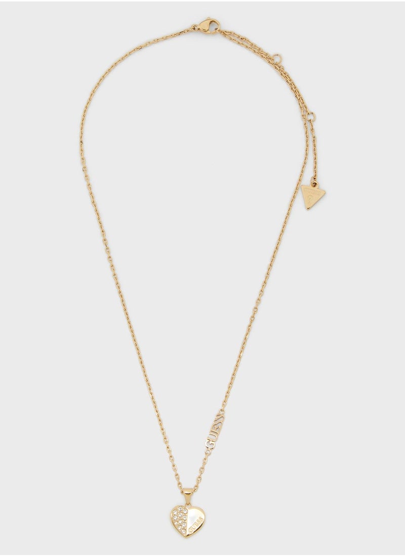 GUESS - Plain And Pave Heart Stud Earrings & Necklace Set - Image 1