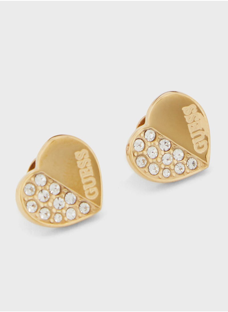 GUESS - Plain And Pave Heart Stud Earrings & Necklace Set - Image 1