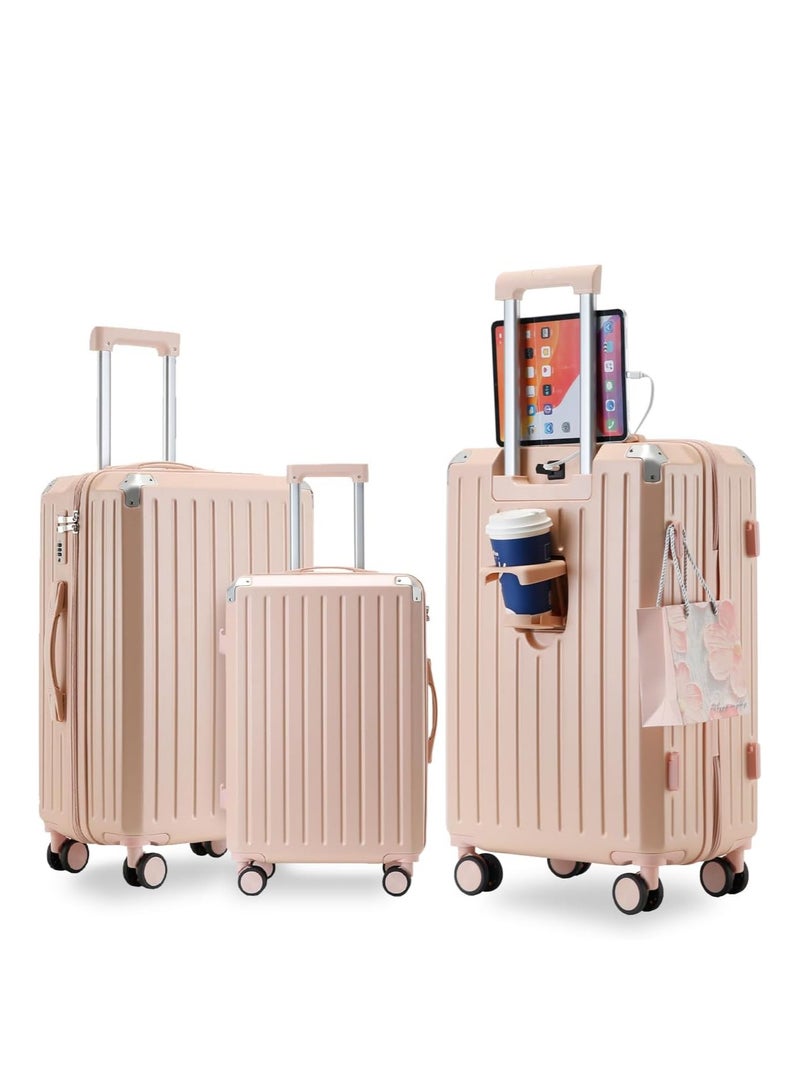 ZUIHAO Luggage Sets 3 Piece with Spinner Wheels Lightweight Durable Carry On Cabin Travel Suitcase with TSA Lock Hard Shell ABS+PC 20/24/28in Pink - Image 1
