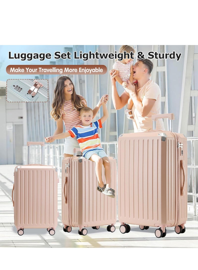 ZUIHAO Luggage Sets 3 Piece with Spinner Wheels Lightweight Durable Carry On Cabin Travel Suitcase with TSA Lock Hard Shell ABS+PC 20/24/28in Pink - Image 2
