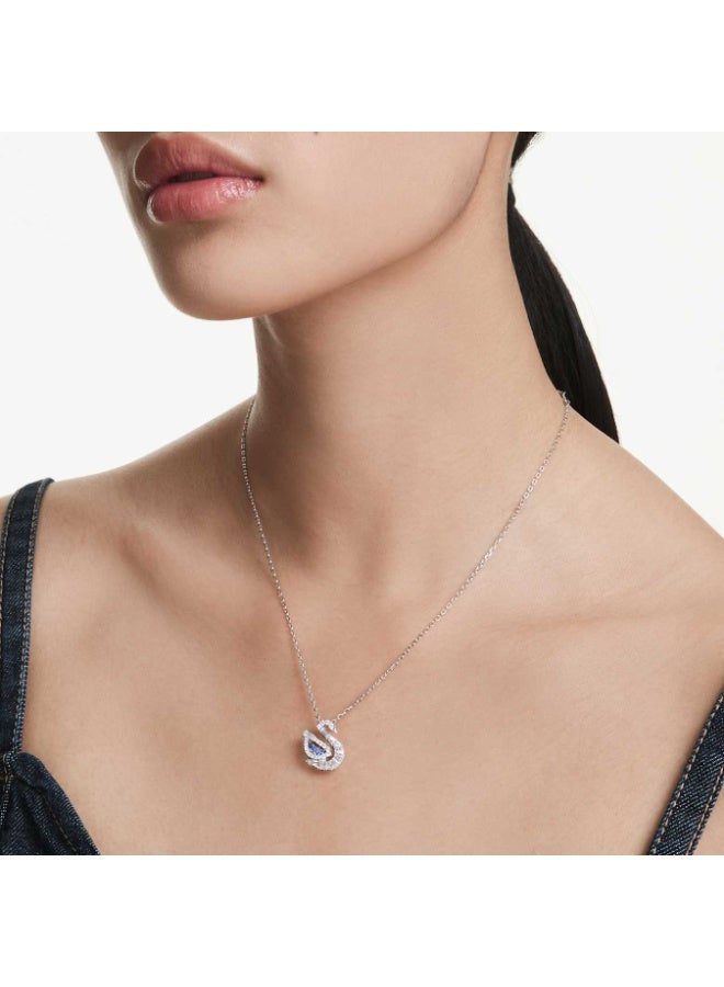سوان إليجانس قلادة مع بلورات زرقاء وواضحة للنساء-سلسلة فضية اللون - Image 2