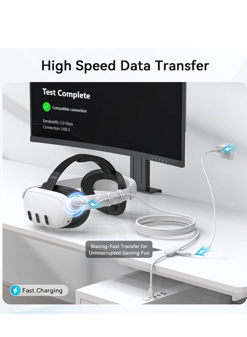 AMVR meta quest 3 Link Cable 16FT(5M) Charging Link Cable Compatible with Meta Quest 3/3S/Pico 4 - Data Line with Separate Fast Charging Port, High-Speed Max 5Mbps Transfer to PCVR/SteamVR, Play While Charger - Image 2