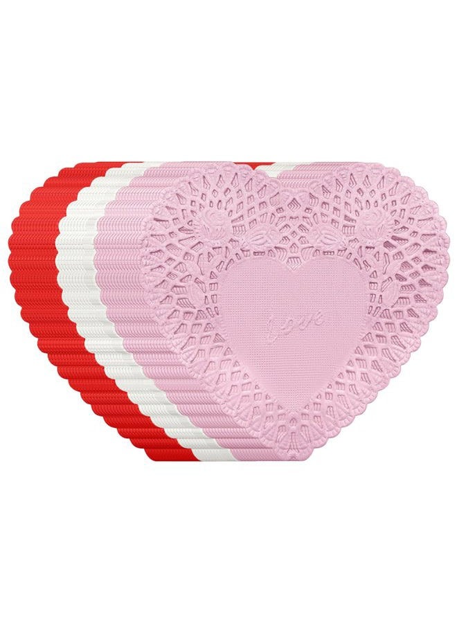 FUGUIR 180 Pcs 4 Inch Mini Valentine Heart Doilies Heart Shaped Paper Lace Doilies with 3 Colors Red Pink White Valentine Craft Gift Set for Wedding Birthday Party Decoration - Image 1