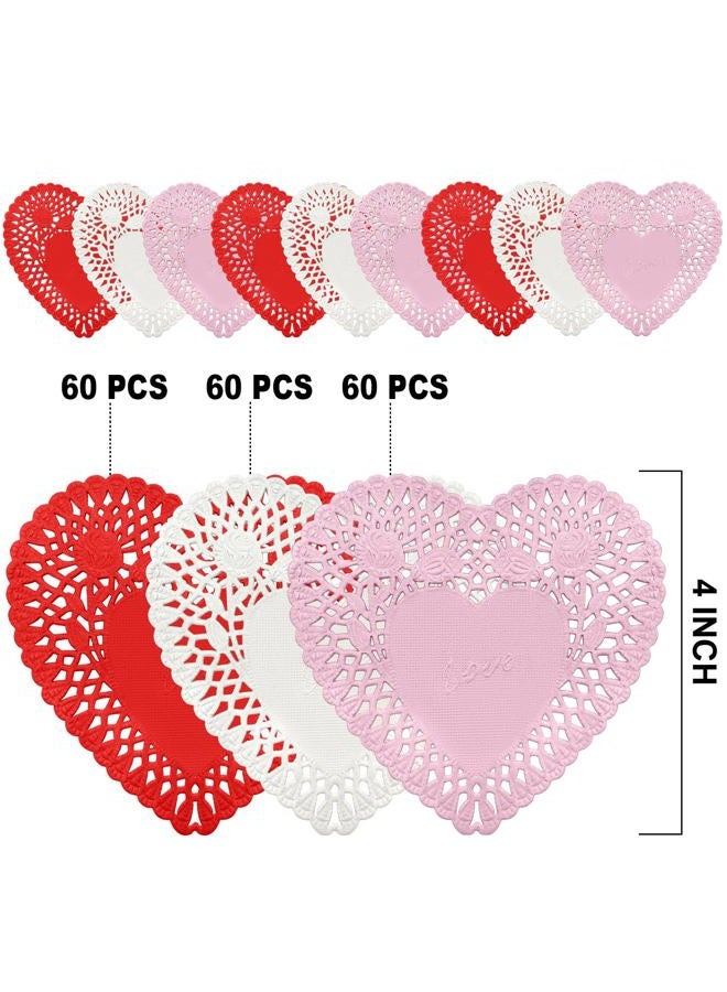 FUGUIR 180 Pcs 4 Inch Mini Valentine Heart Doilies Heart Shaped Paper Lace Doilies with 3 Colors Red Pink White Valentine Craft Gift Set for Wedding Birthday Party Decoration - Image 3