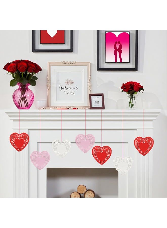FUGUIR 180 Pcs 4 Inch Mini Valentine Heart Doilies Heart Shaped Paper Lace Doilies with 3 Colors Red Pink White Valentine Craft Gift Set for Wedding Birthday Party Decoration - Image 5
