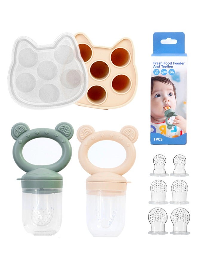 بوفان قطعتان من قوالب مصاصات حليب الأم وفاكهة الأطفال المقاومة للسقوط مع أغطية للتسنين، وحدة تغذية الطعام المثالية، لهاية التسنين، عضاضات تغذية سيليكون سهلة التنظيف، مشابك سيليكون إضافية - Image 1