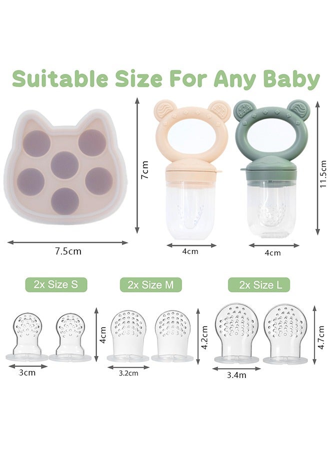 بوفان قطعتان من قوالب مصاصات حليب الأم وفاكهة الأطفال المقاومة للسقوط مع أغطية للتسنين، وحدة تغذية الطعام المثالية، لهاية التسنين، عضاضات تغذية سيليكون سهلة التنظيف، مشابك سيليكون إضافية - Image 2
