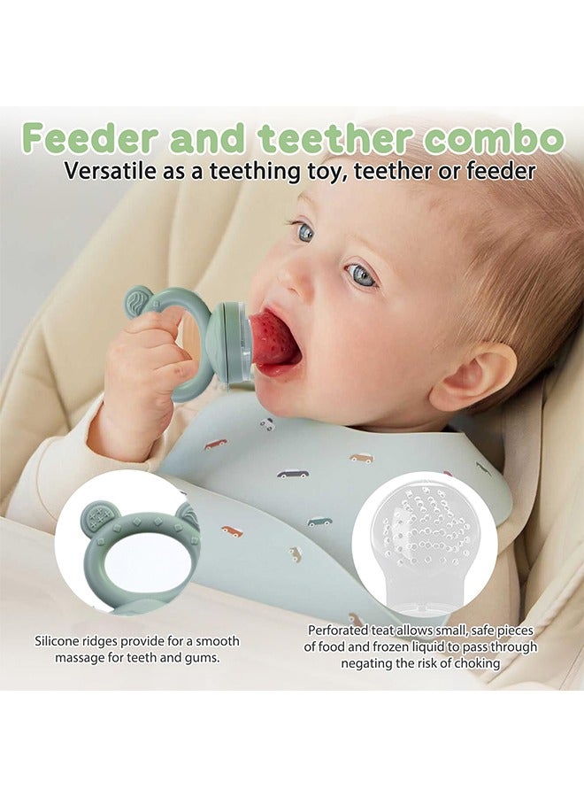 بوفان قطعتان من قوالب مصاصات حليب الأم وفاكهة الأطفال المقاومة للسقوط مع أغطية للتسنين، وحدة تغذية الطعام المثالية، لهاية التسنين، عضاضات تغذية سيليكون سهلة التنظيف، مشابك سيليكون إضافية - Image 3