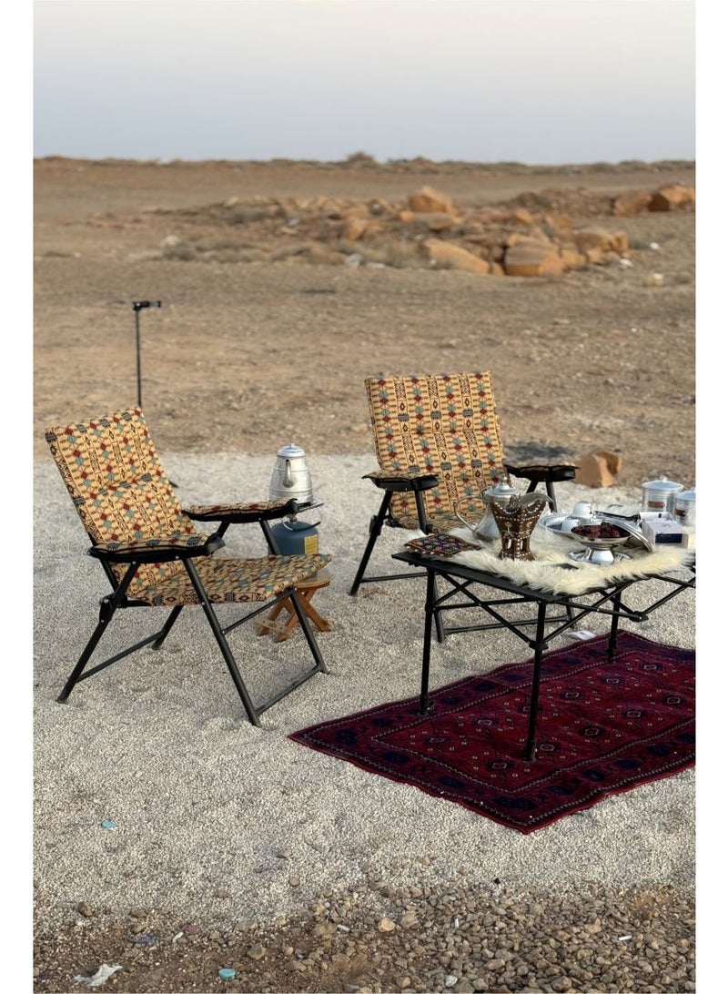 سجادتي باكج 1+1 كرسي رحلات من سجادتي بتصميم تراثي قابل للطي، خفيف الوزن، مقاس 105×55 سم، بلون بيج سادة، إطار معدني متين للاستخدام الخارجي والمنزلي - Image 2