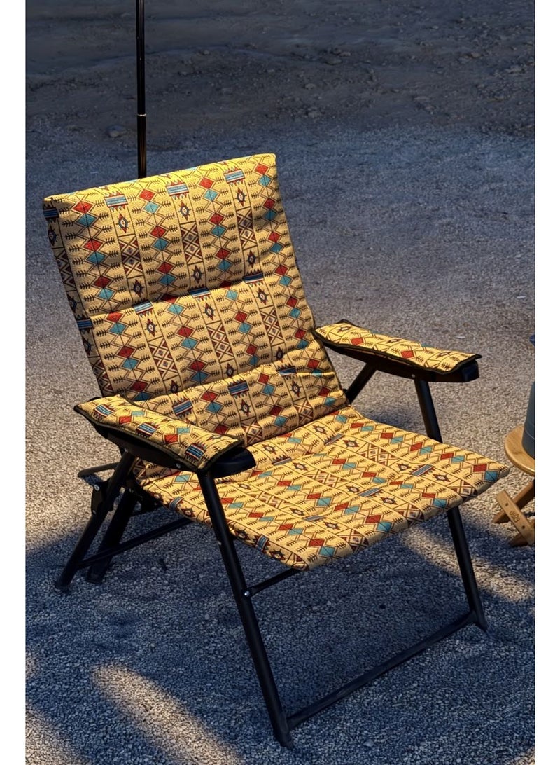 سجادتي باكج 1+1 كرسي رحلات من سجادتي بتصميم تراثي قابل للطي، خفيف الوزن، مقاس 105×55 سم، بلون بيج سادة، إطار معدني متين للاستخدام الخارجي والمنزلي - Image 5
