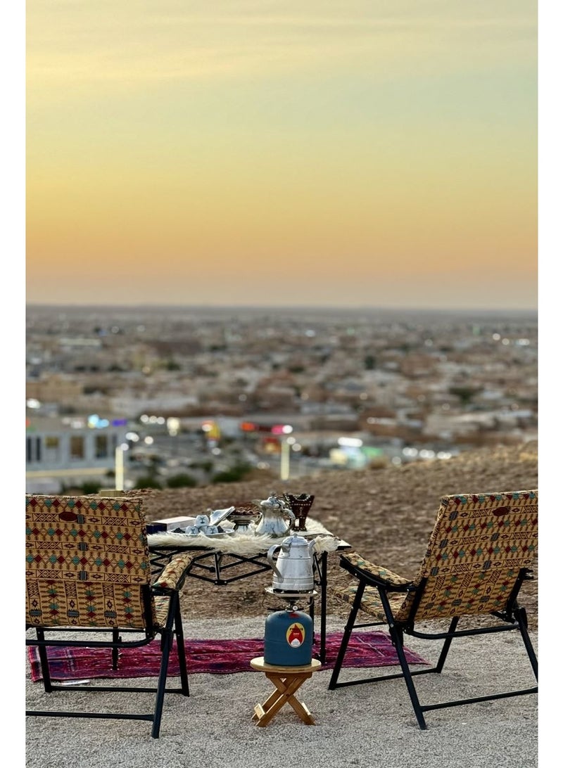 سجادتي باكج 1+1 كرسي رحلات من سجادتي بتصميم تراثي قابل للطي، خفيف الوزن، مقاس 105×55 سم، بلون بيج سادة، إطار معدني متين للاستخدام الخارجي والمنزلي - Image 3