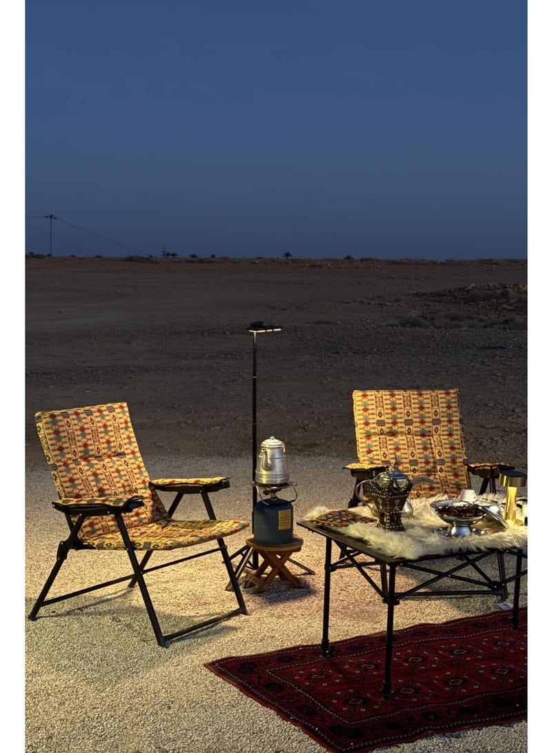 سجادتي باكج 1+1 كرسي رحلات من سجادتي بتصميم تراثي قابل للطي، خفيف الوزن، مقاس 105×55 سم، بلون بيج سادة، إطار معدني متين للاستخدام الخارجي والمنزلي - Image 1