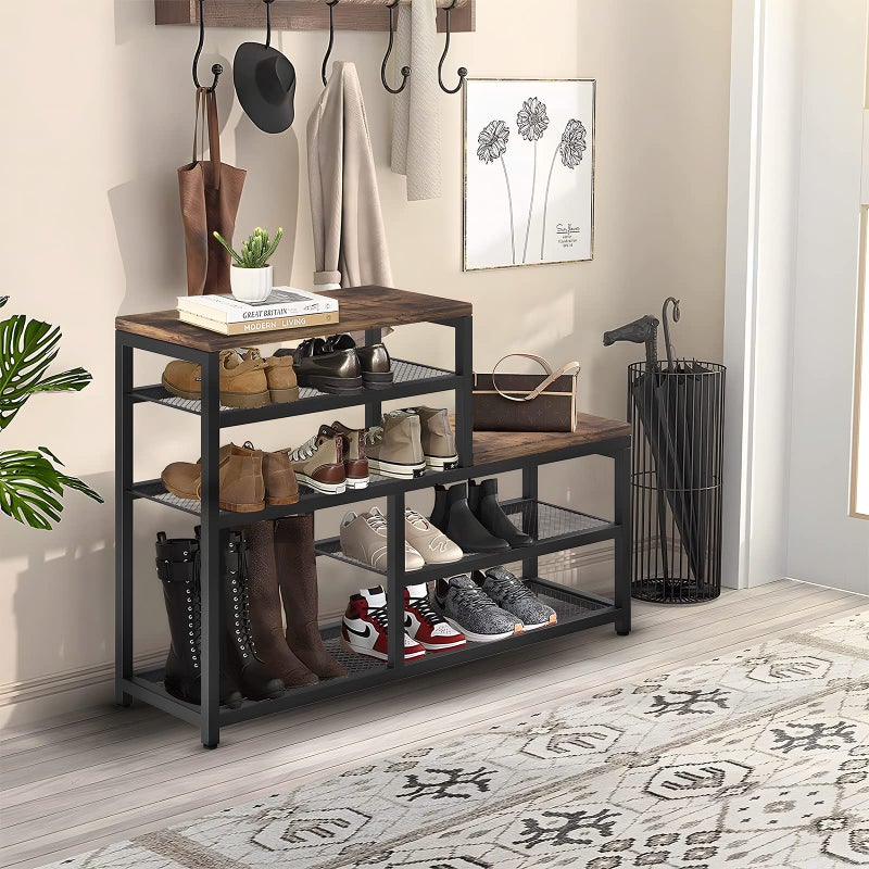 Katrawu Shoe Rack Bench Shoe Storage Organizer with Seat, 5-Tier Industrial Free Standing Shoe Rack for Entryway, Narrow Shoe Rack Organizer Shelves for High Heels, Entryways, Hallways, Closets,Brown - Image 5