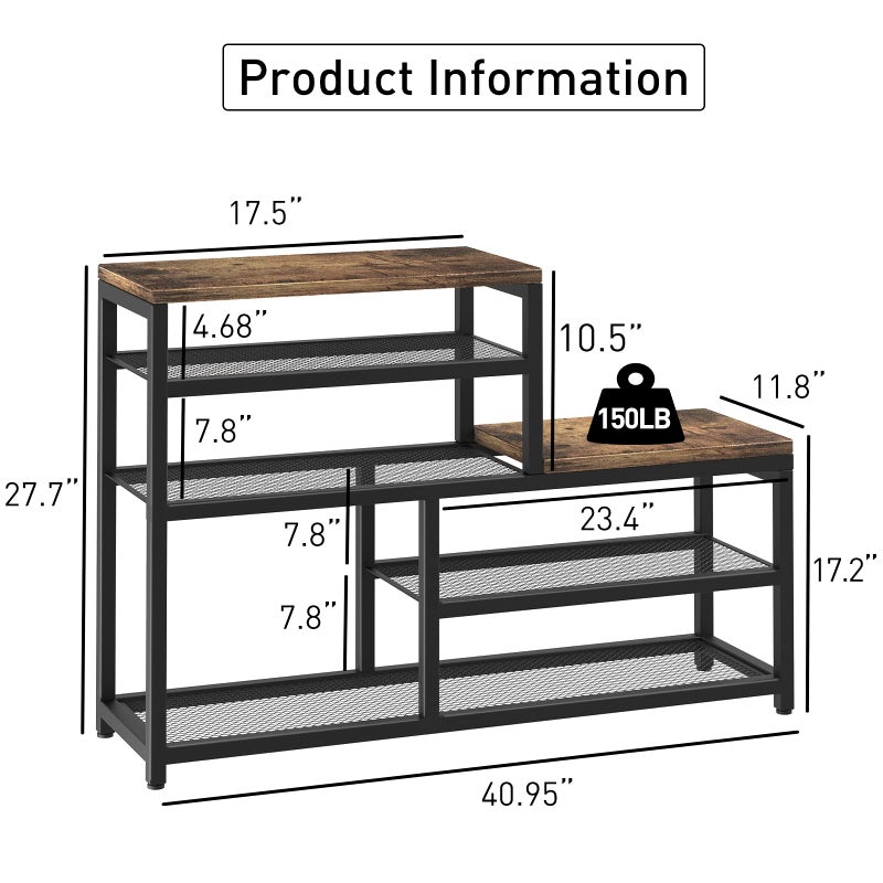 Katrawu Shoe Rack Bench Shoe Storage Organizer with Seat, 5-Tier Industrial Free Standing Shoe Rack for Entryway, Narrow Shoe Rack Organizer Shelves for High Heels, Entryways, Hallways, Closets,Brown - Image 4