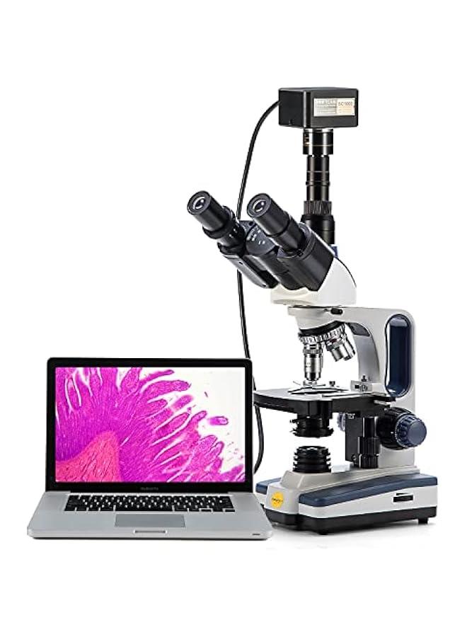 Arabest Swift SW 350T Compound Trinocular Microscope,40X-2500X Magnification,Two-Layer Mechanical Stage,with Swiftcam 10.0 MP Camera and Software Windows/Mac Compatible  - Image 1
