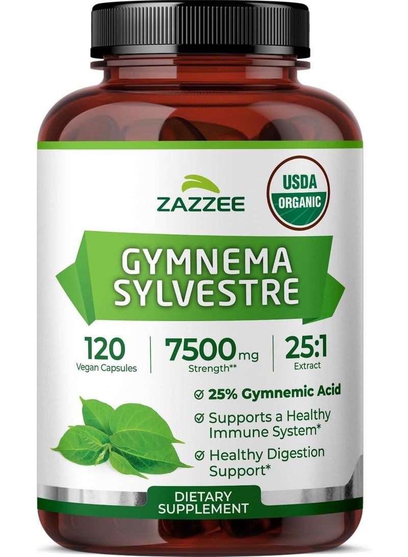 زازي مستخلص عشبة الجيمنيما سيلفستري (Gymnema Sylvestre) بتركيز 25:1 (معتمد كمنتج عضوي من وزارة الزراعة الأمريكية)، يحتوي على 25% من حمض الجيمنيميك - 120 كبسولة. - Image 1