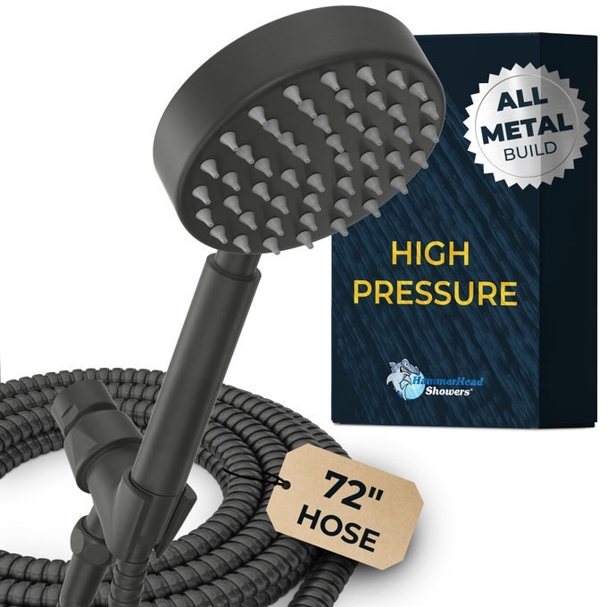SOLID METAL HANDHELD SHOWER HEAD WITH HOSE AND BRASS HOLDER MATTE BLACK 25 GPM HIGH PRESSURE SHOWER HEADS WITH ADJUSTABLE SHOWER WAND BRACKET 6FT FLEXIBLE EXTENSION