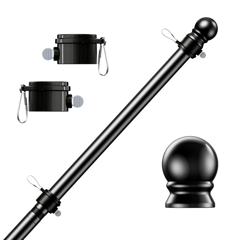 PHITRIC Flag Pole, Tangle Free Spinning Stainless Steel Rustproof Flagpole for 3x5 Sports Fan Outdoor Flags for Outside House (Black, 5FT, Without Bracket) - Image 1