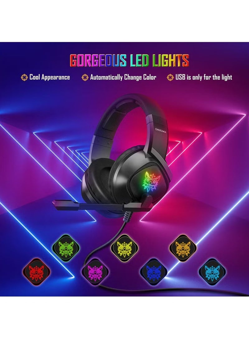 onikuma K19 Professional Gaming Headphone with RGB Backlight – High-Quality Stereo Sound, Noise-Cancelling Microphone, Adjustable Headband, Soft Cushioned Ear Pads – Ideal for Gaming, Streaming, and Communication – Compatible with PC, PS4, Xbox, and Mobile Devices - Image 3