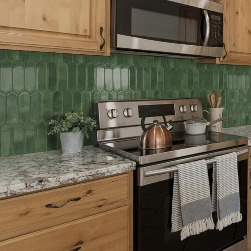Tiwoos Green Peel and Stick Backsplash Tile 12"x12" Kitchen Self-Adhesive Wall Tiles (10-Sheet) - Image 4