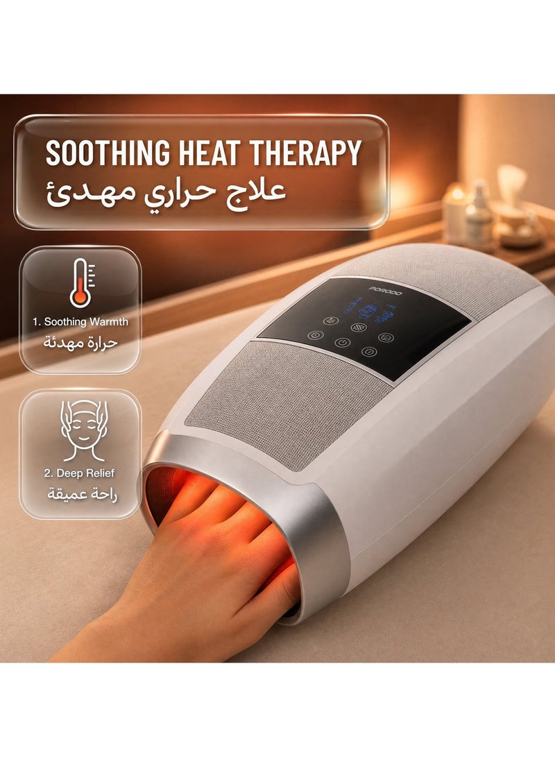 porodo Acupressure Hand Massager with Six Modes / Hand and Fingers Heated Massager / Ergonomic Design / Adjustable Vibration / Warm Compression / Palm Acupuncture Massage / Rechargeable - Grey - Image 4