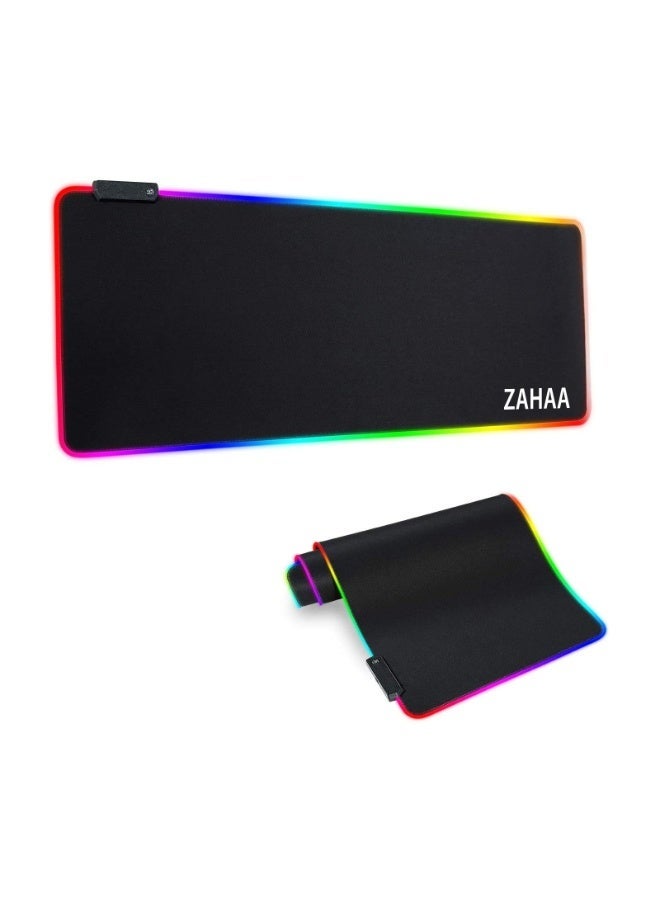 زها Large RGB Mouse Pad 800x300x3 mm Colorful LED Light Extended Gaming Keyboard Mat Desk Pad for PC Laptop Daily Use Black - Image 1