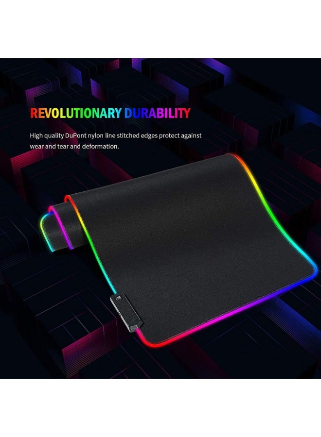 زها Large RGB Mouse Pad 800x300x3 mm Colorful LED Light Extended Gaming Keyboard Mat Desk Pad for PC Laptop Daily Use Black - Image 4