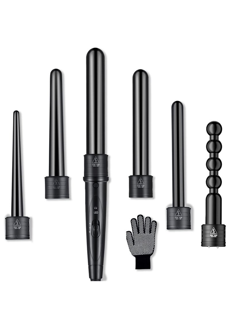 NIBEMINENT Ceramic Curling Wand, 6 in 1 Multifunction Hair Curlers Set Temperature Control Professional Irons for Long Short Thick Fine Hair, Adjustable Corded 360° Rotating Curing Iron - Image 1