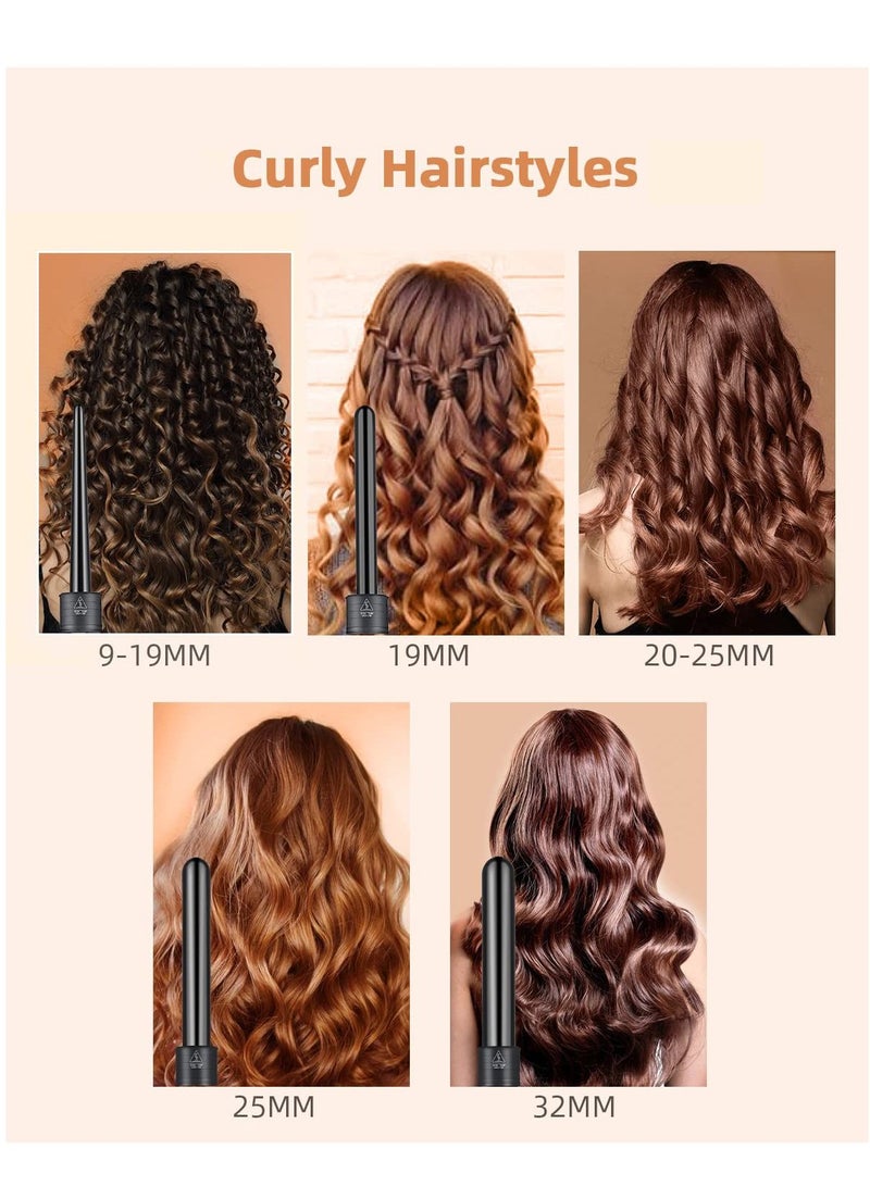 NIBEMINENT Ceramic Curling Wand, 6 in 1 Multifunction Hair Curlers Set Temperature Control Professional Irons for Long Short Thick Fine Hair, Adjustable Corded 360° Rotating Curing Iron - Image 5