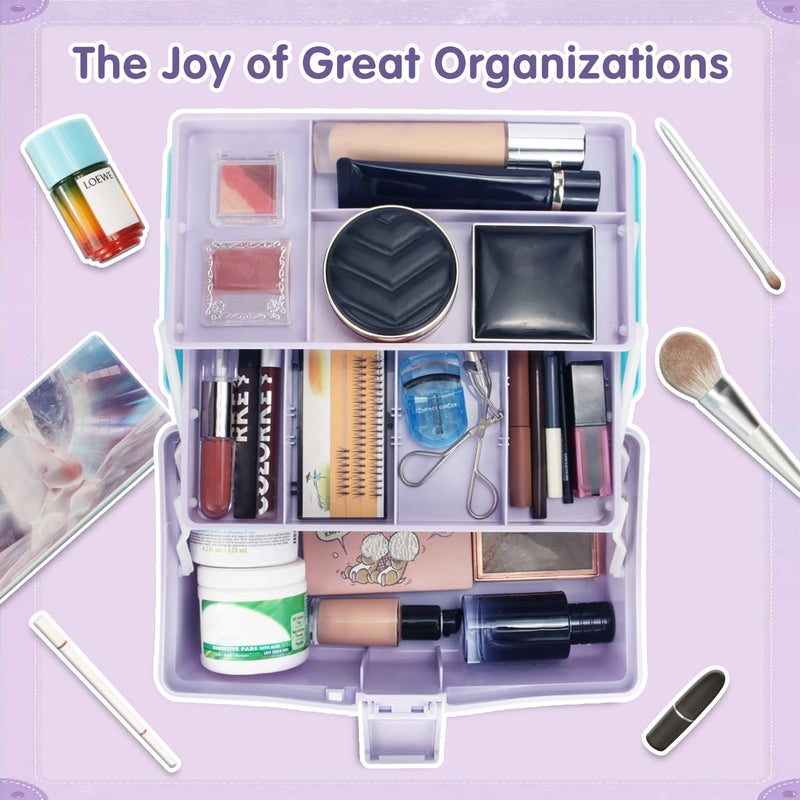 TERGOO 12in Three-Layer Multipurpose Storage Box Organizer Folding Tool Box/Art & Crafts Case/Sewing Supplies Organizer/Medicine Box/Family First Aid Box with 2 Trays (Purple Blue) - Image 5