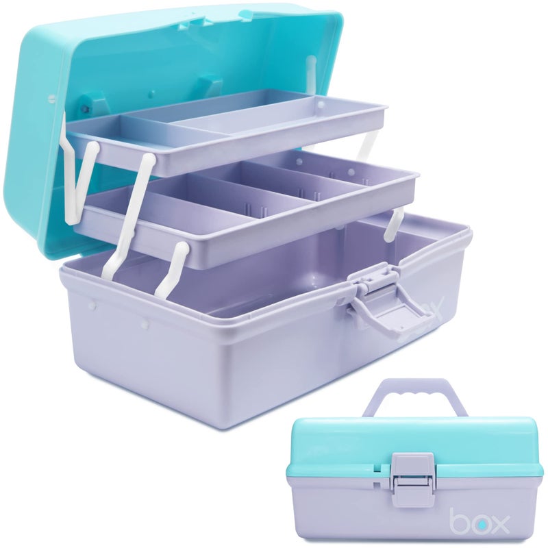 TERGOO 12in Three-Layer Multipurpose Storage Box Organizer Folding Tool Box/Art & Crafts Case/Sewing Supplies Organizer/Medicine Box/Family First Aid Box with 2 Trays (Purple Blue) - Image 1