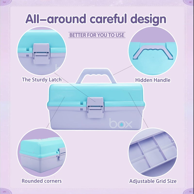 TERGOO 12in Three-Layer Multipurpose Storage Box Organizer Folding Tool Box/Art & Crafts Case/Sewing Supplies Organizer/Medicine Box/Family First Aid Box with 2 Trays (Purple Blue) - Image 3