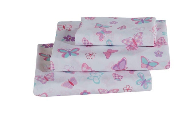 BUTTERFLIES BUTTERFLY FLORAL FLOWERS PINK PURPLE TURQUOISE GIRLSKIDSTEENS 4 PIECE SHEET SET WITH PILLOWCASES FLAT AND FITTED SHEETS SET TREE BUTTERFLY FULL