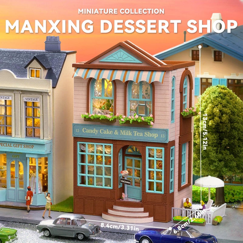 Flever مجموعة منزل دمى فليفر المصغرة DIY غرفة إبداعية مع أثاث لهدية رومانسية في عيد الحب (متجر مانشينغ للحلويات) - Image 2