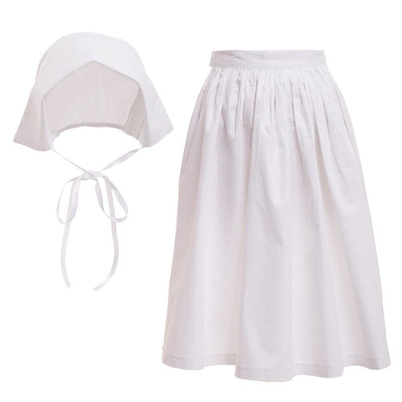 GRACEART Pilgrim Pioneer Colonial Girl Costume Accessories 100% Cotton Apron & Bonnet (US Size-12,Bonnet & Apron) - Image 1