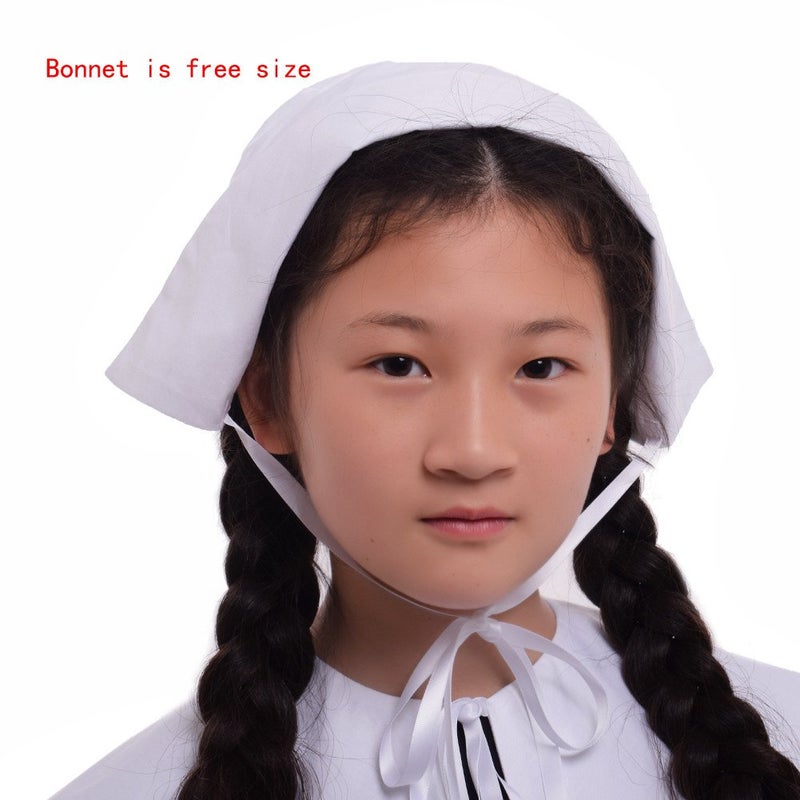 GRACEART Pilgrim Pioneer Colonial Girl Costume Accessories 100% Cotton Apron & Bonnet (US Size-12,Bonnet & Apron) - Image 4