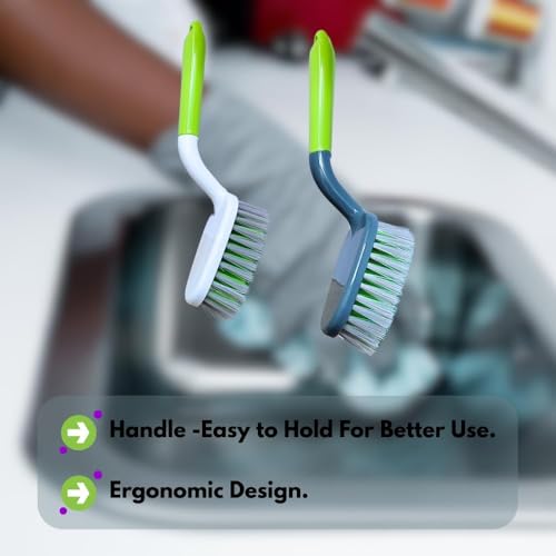 KWEL Wash Basin Cleaning Plastic Brush with Small Scrubber, Handy Brush for Multipurpose Dirt Cleaning - Pack of 2 (Multicolor) - Image 3