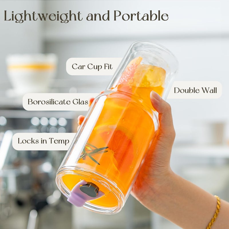 KEMORELA 28 oz Double Wall Glass Tumblers Set of 2, Extra-Wide 13mm Reusable Glass Drinking Straws, Boba Tumbler, Wide-Mouth Water Cups for Iced Coffee, Smoothies, Boba & Tea Lovers (Clear) - Image 4