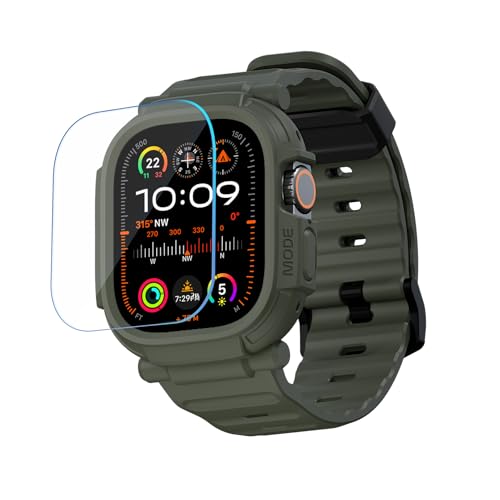 elkson Made for Apple Watch Ultra 3 2 1 Band case 49mm Screen Protector Tempered Glass, Quattro Pro Series Rugged for iWatch Bumper Strap, Military Grade Durable Protective Cover, Shockproof, Green - Image 1