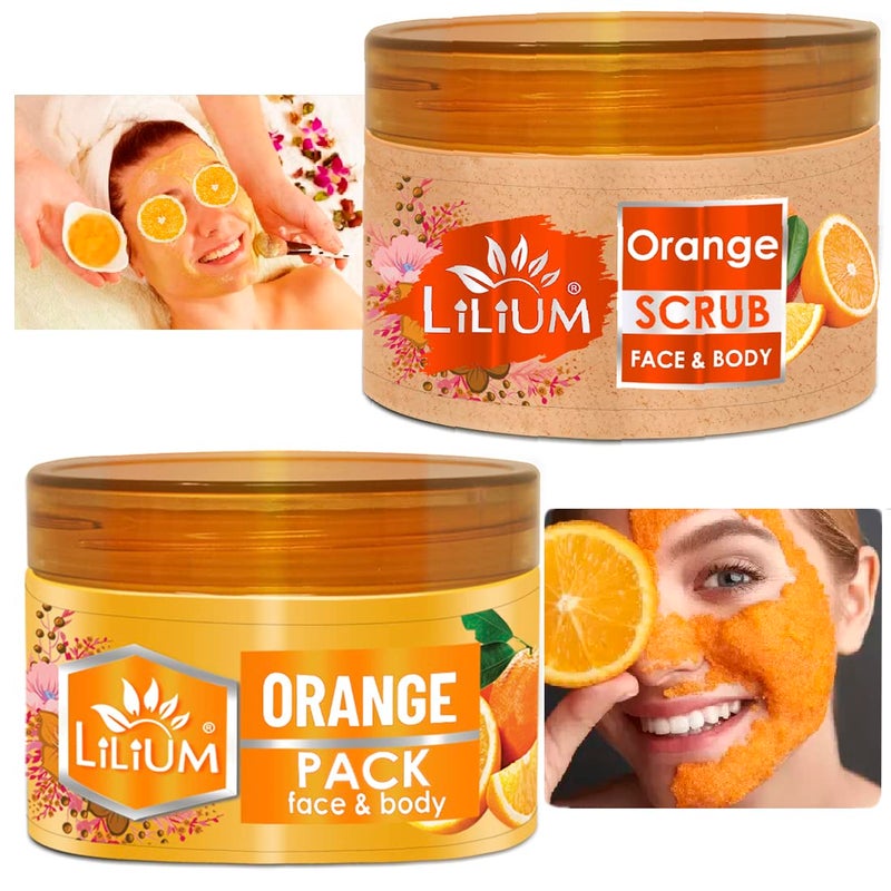 Lilium Orange Scrub Pack 250g Each Enriched With Orange Extract Active vitamins B3 C E Remove Oil Dirt Blackheads And Give Instant Radiance Cruelty Free Pack Of 2 - Image 1