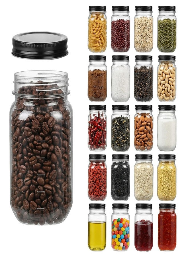 novelinks Plastic Jars with Lids 16oz, Clear 16 oz Mason Jars with Lids, Airtight & Leak-Proof Reusable Storage Jars for Kitchen and Home Use (Black,24 Pack) - Image 1