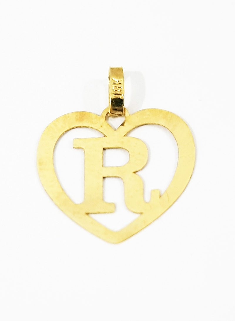 Hamsa.ae 18K Pure Gold Heart Letter R Design Necklace - Image 3
